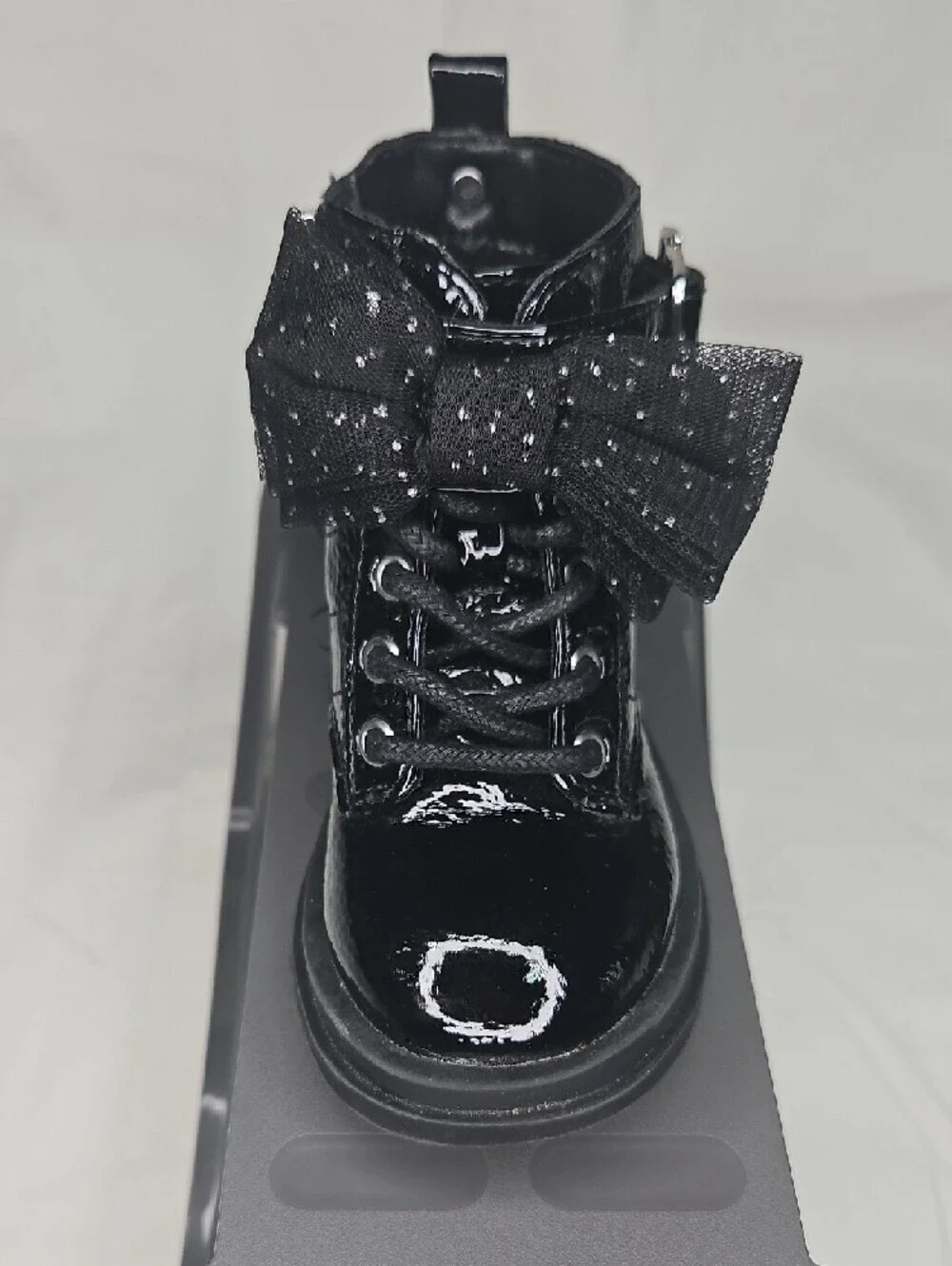 Nine West Darina Baby Girls' Black Patent Zip-Up Ankle Boots with Bow Size 5